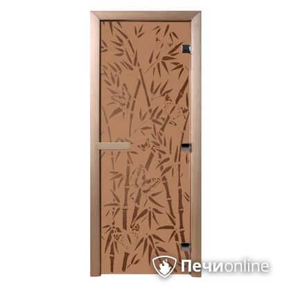 Дверь стеклянная Банный эксперт Бамбук и бабочки бронза матовое 8мм коробка ольха 190/70 в Новом Уренгое