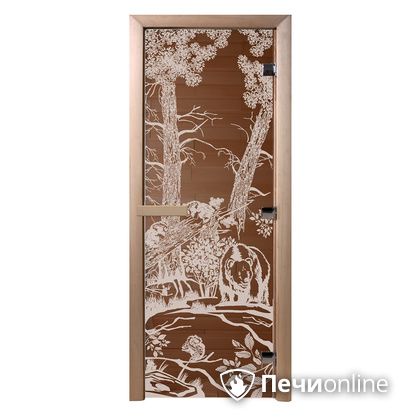 Дверь стеклянная Банный эксперт Мишки бронза 8 мм коробка хвоя 190/70 в Новом Уренгое