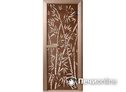 Дверь стеклянная Банный эксперт Бамбук и бабочки 6 мм 2 петли бронза коробка хвоя 190/70 в Новом Уренгое